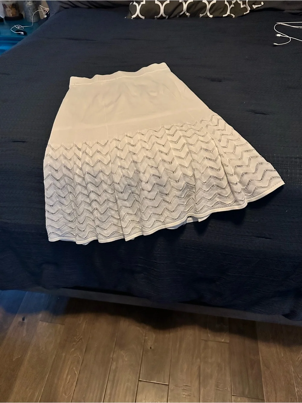 New York & Company White Chevron Lace A-Line Skirt